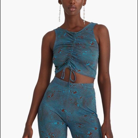 Paloma Wool Teal and Black Swirl Crop Top and Leggings - Picture 1 of 5
